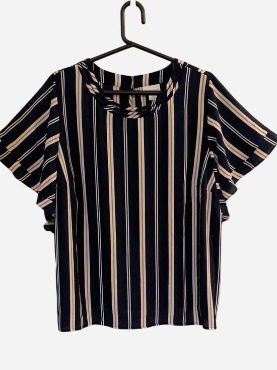 Liz Claiborne Tops - Liz Claiborne Striped Navy Cream Top 1X | Flutter Sleeve